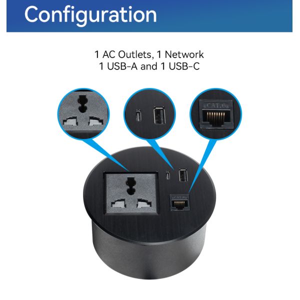 20W QC3.0 USB 80mm Power Grommet Fully Universal Outlet LAN RJ45