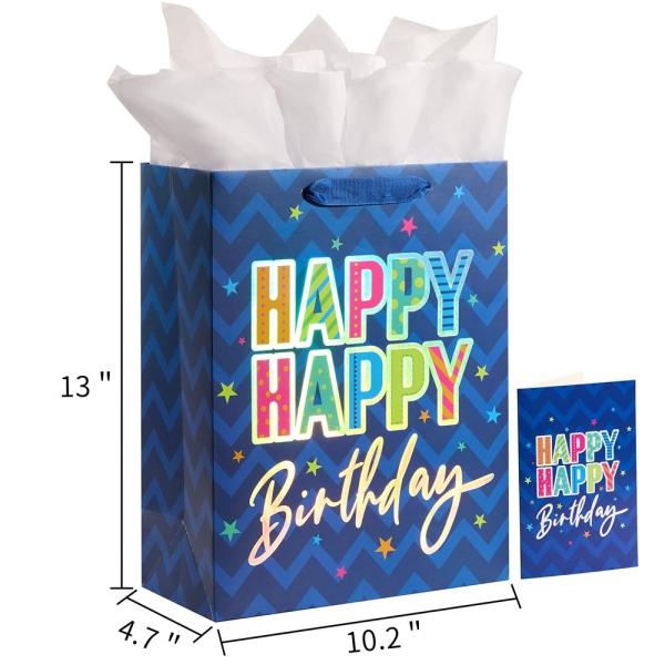 Logotipo personalizado Madeira à mão azul Shopping Tote Arte Bolsas de papel presente para festa de aniversário