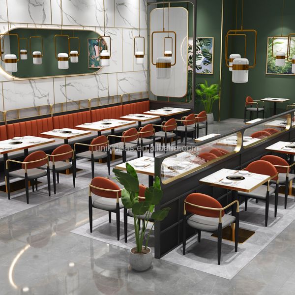 Commercial Restaurant Booth Table and Chair Set Modern Marble Top Dining Table Banquette Seating for Cafe Bar Dining Space