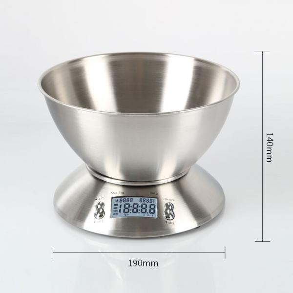 Stainless Steel Bowl Kitchen Scale 5kg Capacity 1g Accuracy for Accurate and Convenient Food Weighing