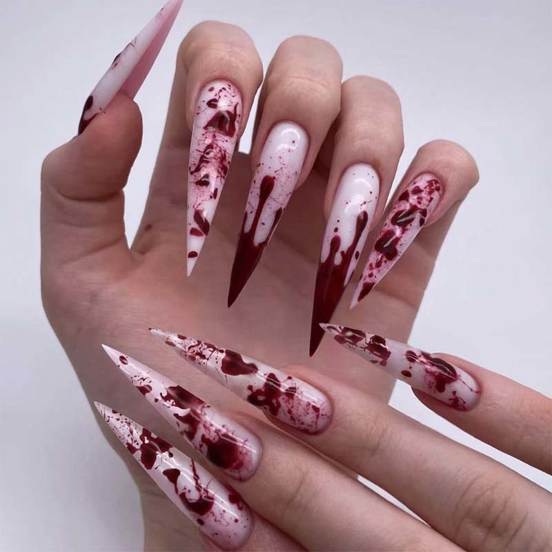 Wholesale Spooky Halloween Holiday False Nails Glossy Blood Drop Pattern