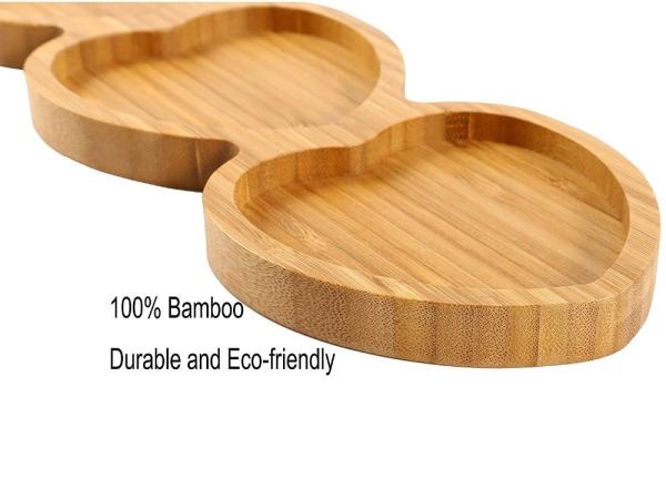Portable Fancy Bamboo Wooden Food Serving Platters 3 Heart Shape Design