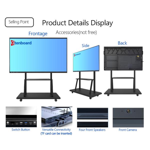 Qtenboard 86 Inch Interactive Whiteboard Smart Board with 4K Resolution 40-50 Touch Points and Android 14.0 OS
