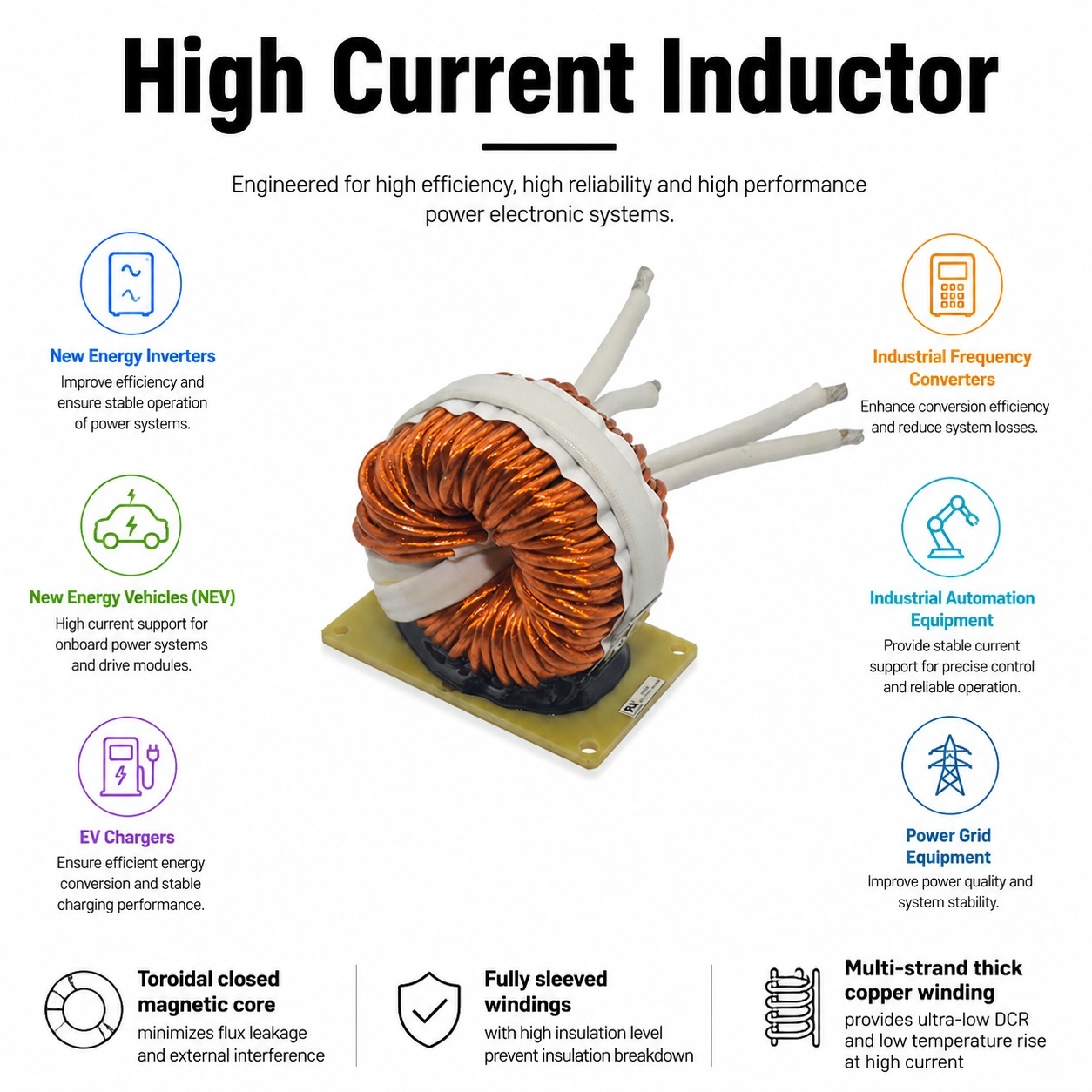 Custom 50A 100A 150A High Current Inductor For Industrial UPS And Inverter