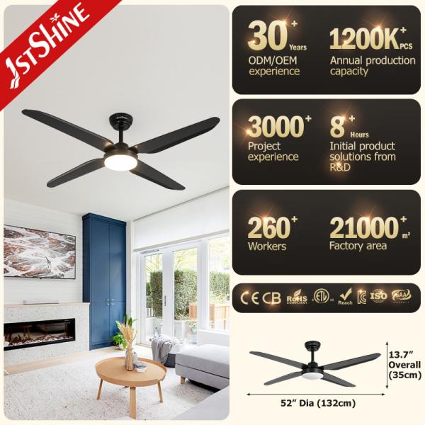Ventilador de teto moderno interno de 52 polegadas 5 velocidades Motor DC silencioso reversível com luz