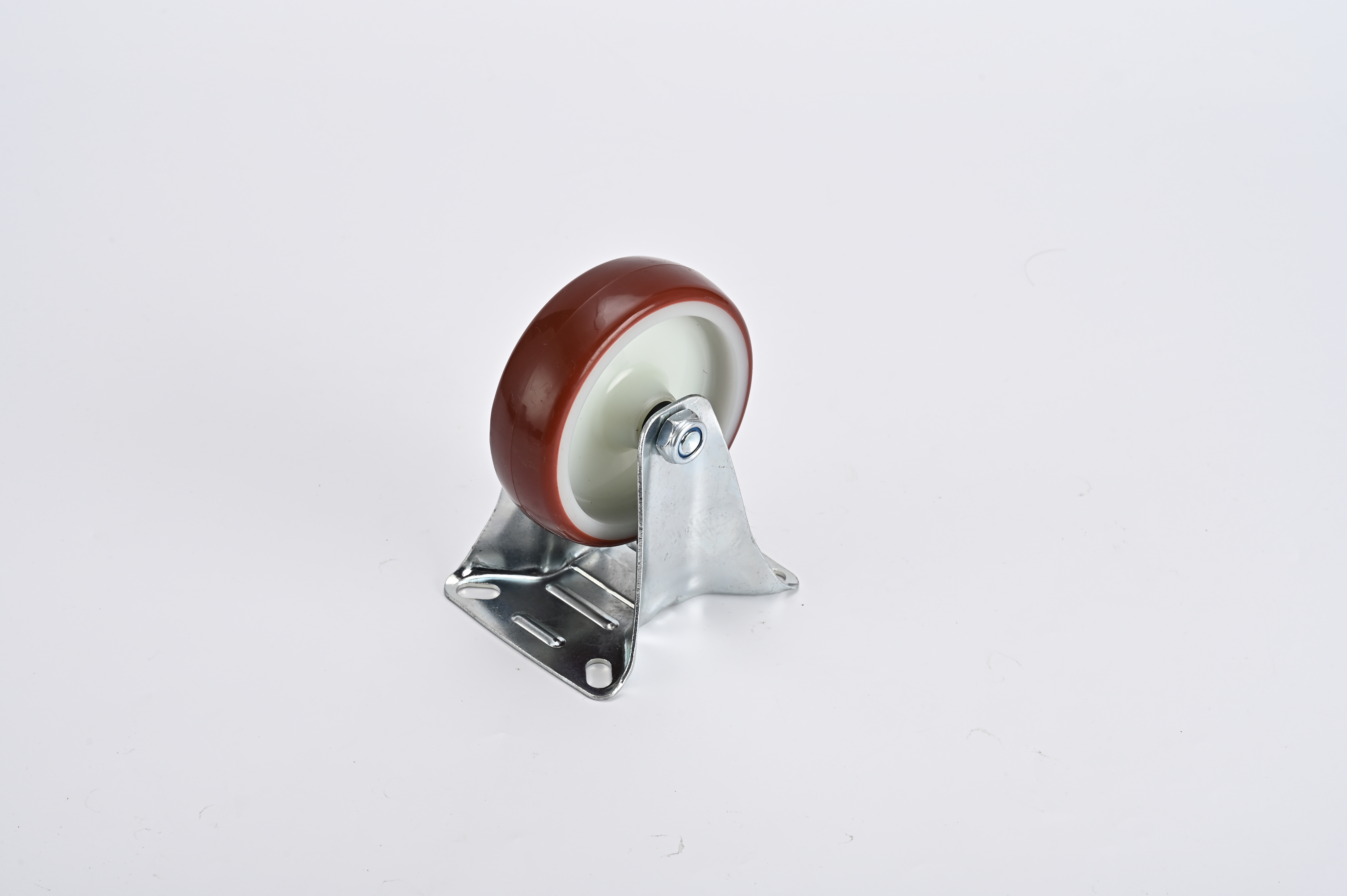 Europe Style 125mm Swivel Top Plate Red PU Casters Wheel With Roller Bearing