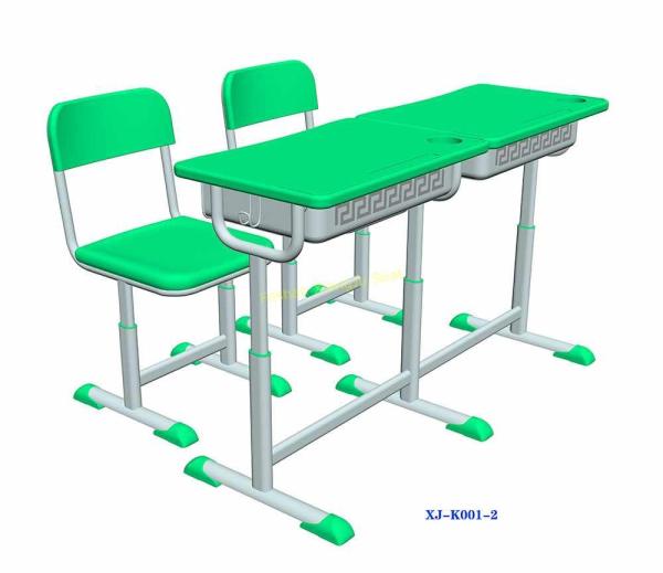 Green Double Seater School Desk And Chair / Children 's Classroom Furniture