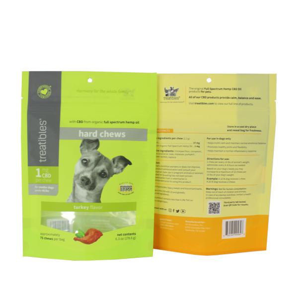 Custom Logo Stand Up Pet Food Packaging Resealable Dog Snack Pouch With Window Euro Hole