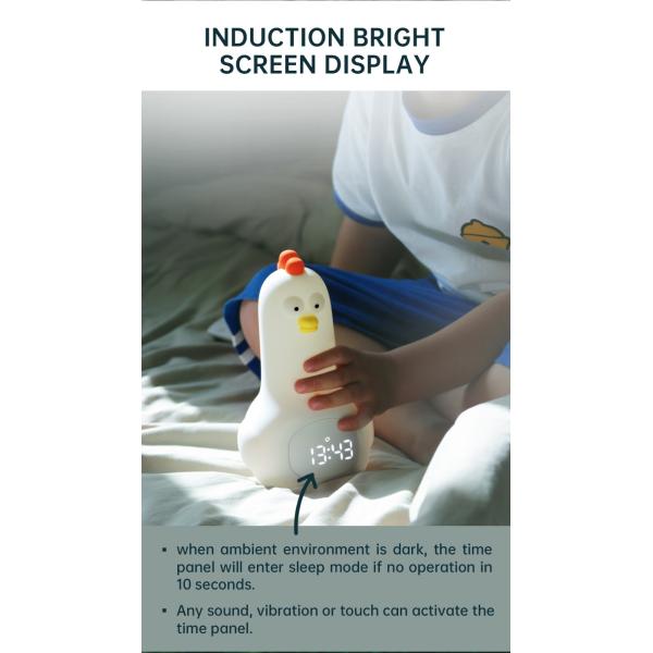 Relógio de alarme de frango Kung Fu para crianças com luz noturna e recursos inteligentes