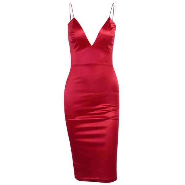 Solid Color 98cm Sexy Women Dresses , Backless Bodycon Strap Dress V Neck