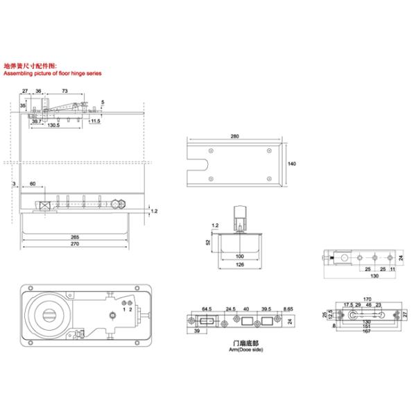 Floor Hinge T-220B, color:black or blue, casting iron,  weight capacity 90kgs,