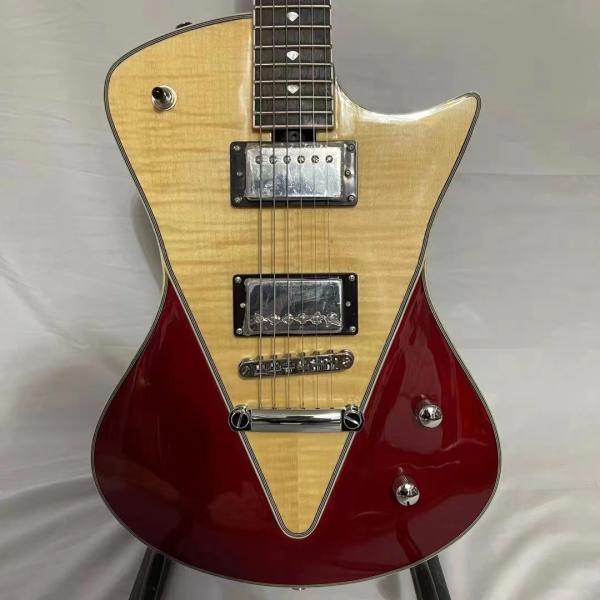 Custom Ernie Ball Music Man Armada Divided Red Color Electric Guitar V-shaped Bookmatched Flame Maple Top HH Humbucking