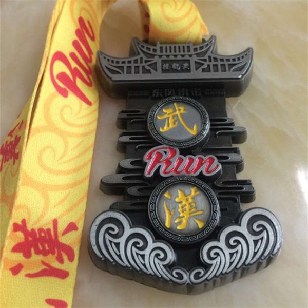 Wuhan Running Marathon Sports medals,Award metal medals with ribbon
