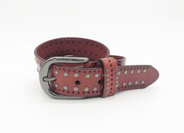 3cm Width Womens Studded Leather Belt Red / Blue Color With Studded Loop