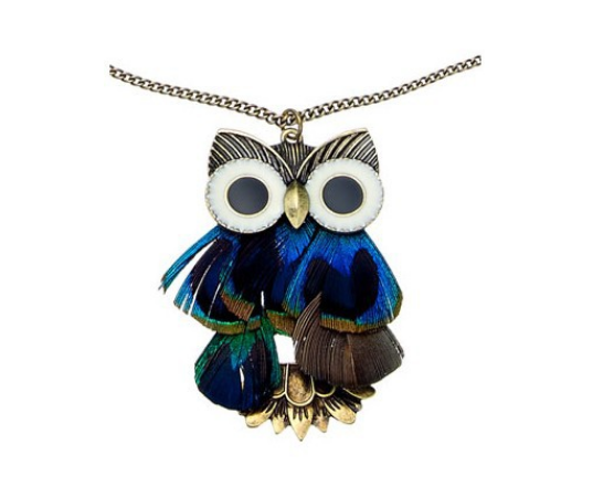 British high street brand Blue peacock feather earrings owl