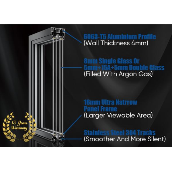 Interior Room Partition Sliding Doors Aluminum Panoramic Slim Frame