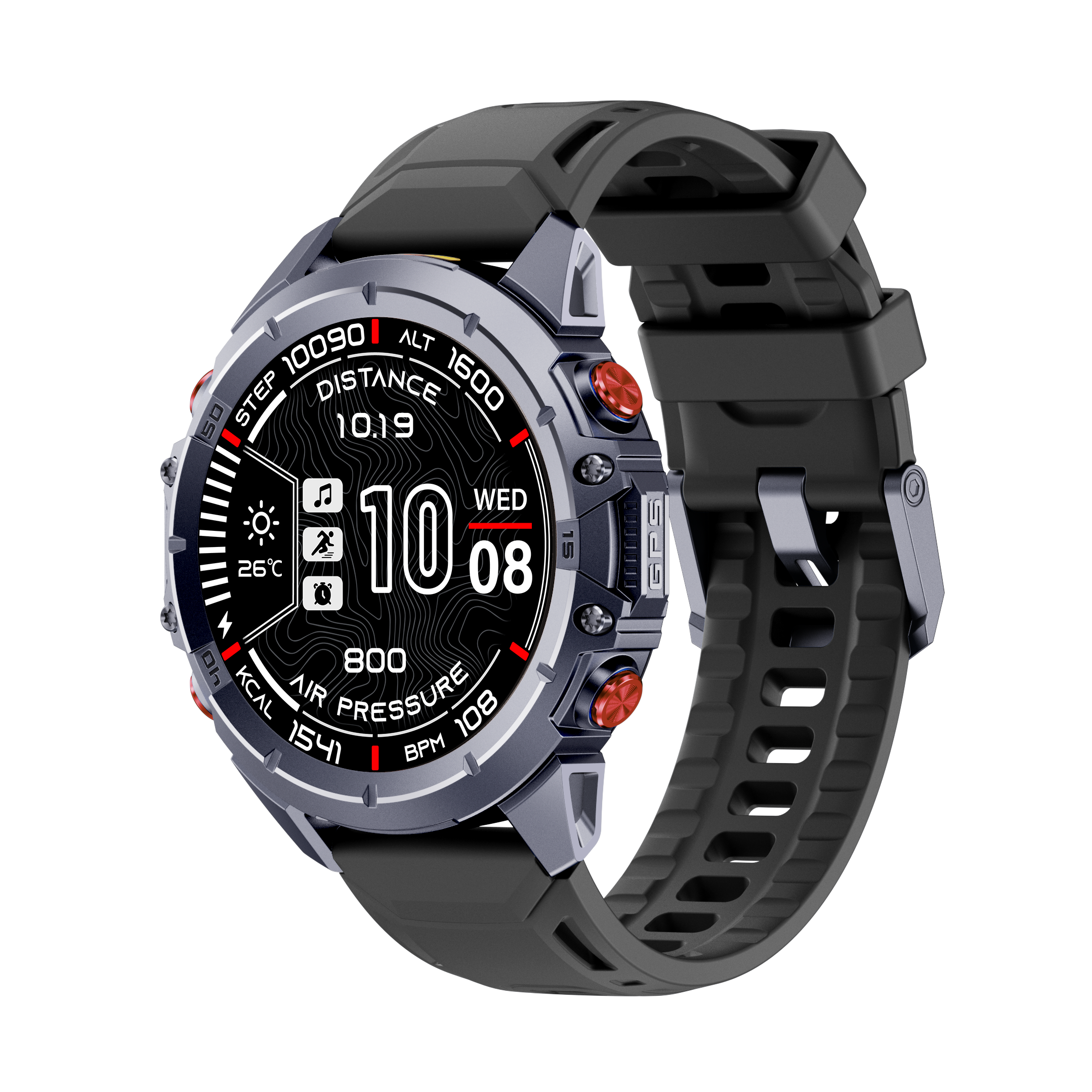 KW352 Outdoor GPS Smartwatch With Dual-Color Flashlight Bluetooth Intercom