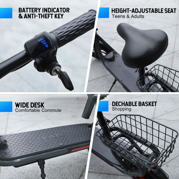 SISIGAD Adults Electric Scooter 12 Tires Peak 500W Motor 45km Long Range Electric Folding Scooter for Commuting with Rear Rack