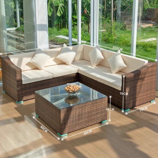 Outdoor Wicker Sofa Garden Waterproof and Sunproof Rattan Chair Set Patio Terrace Rattan Furniture