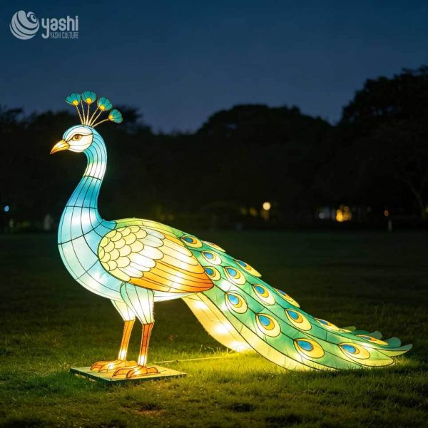 Custom Life Size Peacock LED Motif Light Zigong Silk Lantern Waterproof Outdoor Sculpture for Theme Park Holiday Show