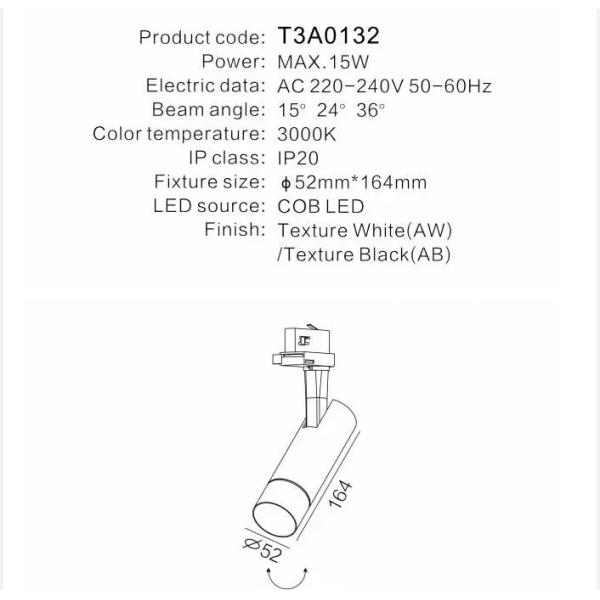 Aluminum Alloy LED Track Lights 2700~4000K For Commercial Lighting IP20 T3A0132