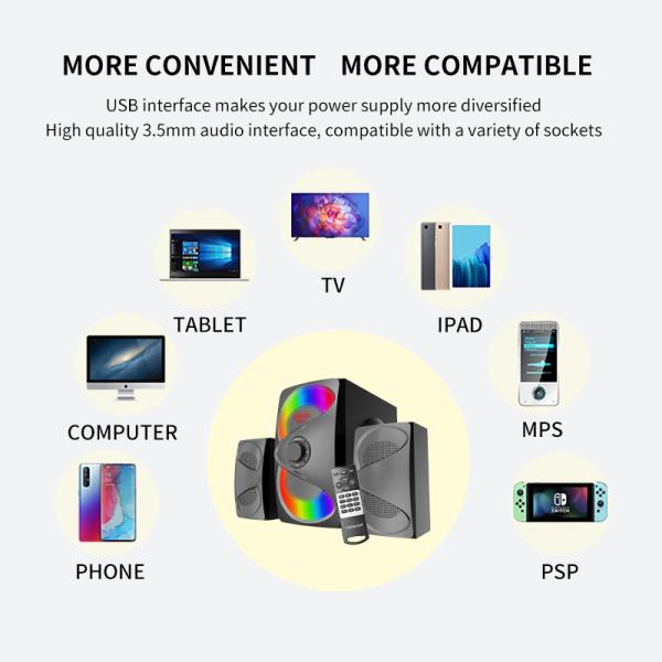 USB/SD/FM/BT/Remote Control Speaker Active Surround Audio Subwoofer with LED Light and Wood Design