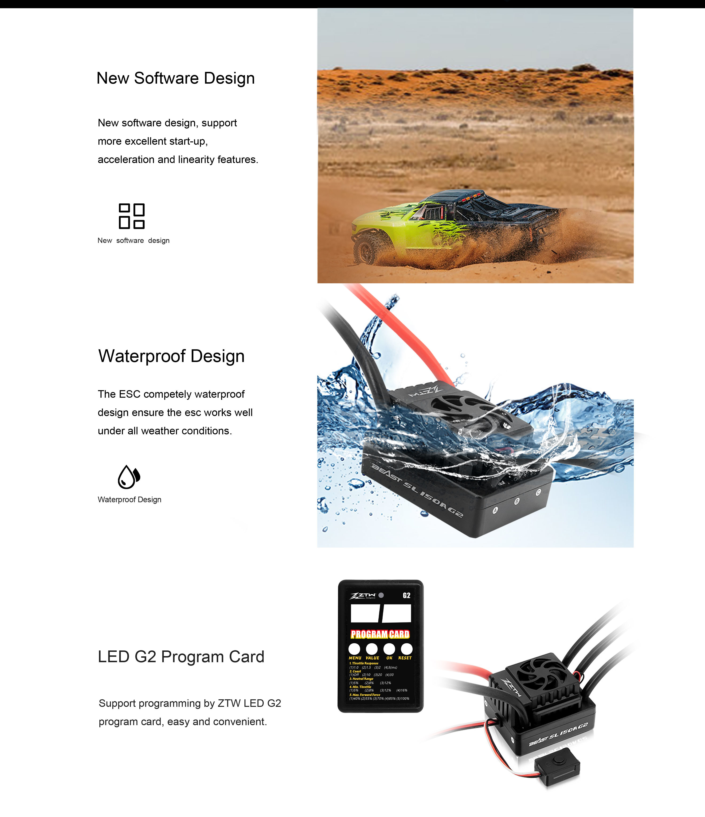 150A ZTW Beast ESC 32 Bit Waterproof Sensorless 2S-6S ESC Controller