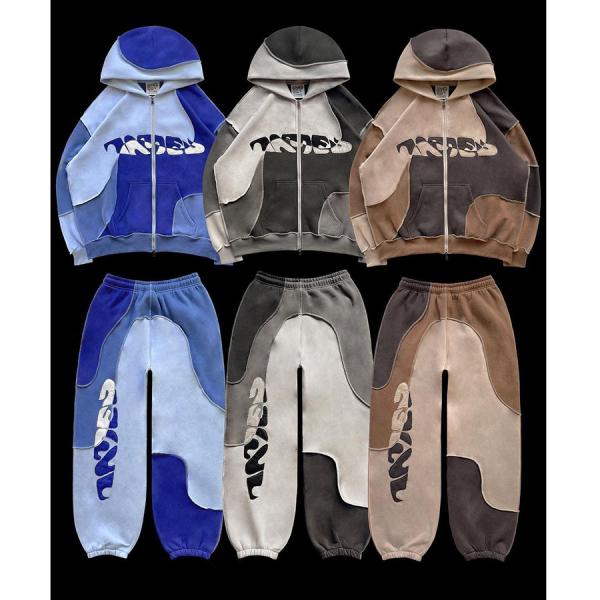Color Block Contrast Reverse Stitch Pullover Sweatpants and Hoodie Set Sustainable