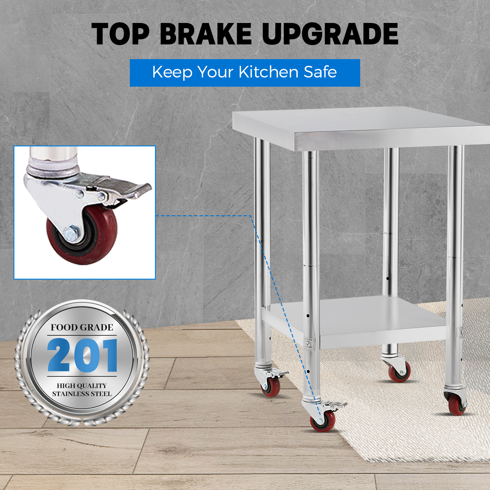 Durable Construction Stainless Steel Work Table with Customized Size and Easy Mobility for Commercial Kitchen