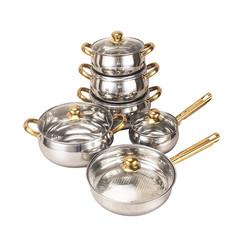 Best Selling Stainless Steel Cookware Set 12pcs Double Layer Cooking Pot Set With Golden Handle