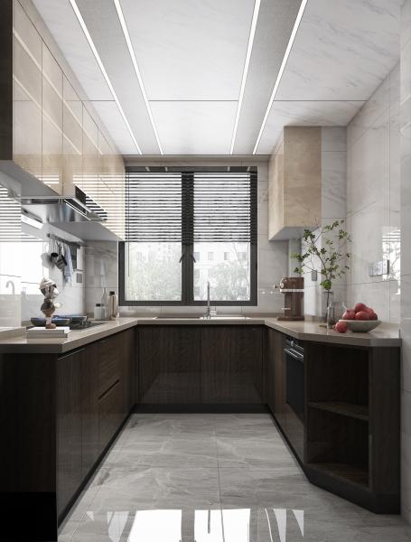 Modern Melamine Finish Kitchen Cabinet with Natural Stone Texture