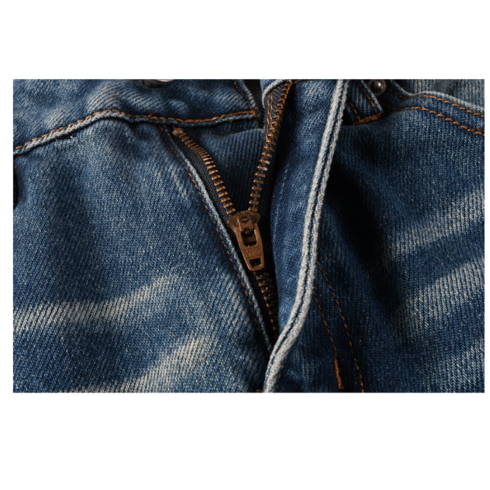 Vintage Washed Men's Jeans Flare Mid Rise Jeans With Whisker Detailing