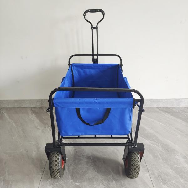 Stainless Steel Frame Collapsible Folding Wagon Pneumatic Tire Wheels Portable Garden Cart