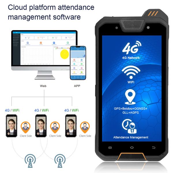 Mobile Rugged IP68 Face Recognition 4G Android Time Attendance Terminal ， with NFC & QR Scanner