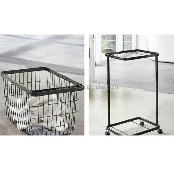 Bathroom Metal Wire Frame Layered Organization Rack 2 Tier With Wheels Dirty Clothes Basket Removable Laundry Storage Cart