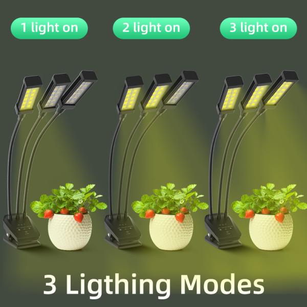 Full Spectrum 380nm-800nm LED Clip Grow Light 3 Head Phytolamp Certificado pela FCC