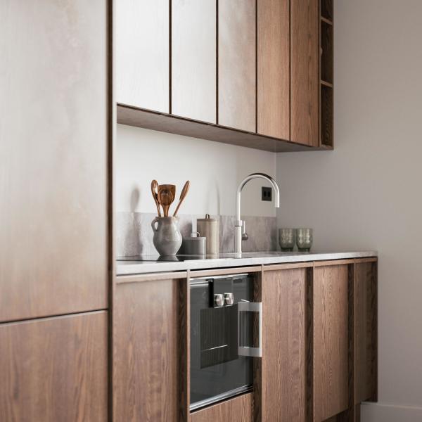 Modern Apartment Frame-line Door Panel Wooden Veneer Matt Lacquer Kitchen Cabinets