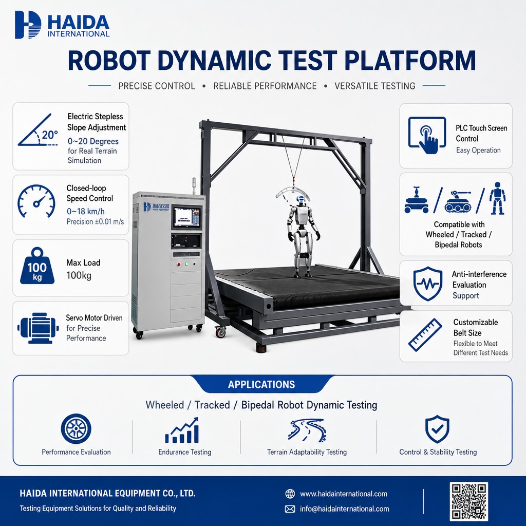 HD Robot Dynamic Test Platform Walking Stability Testing Machine Equipment Adjustable Slope 0 20 Degrees Speed Control 0 18 km/h
