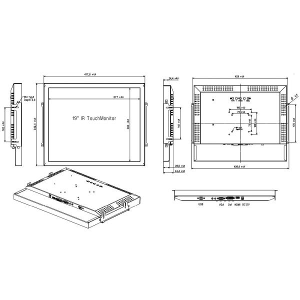 O IR toca no brilho alto aberto Sun Readable1280 X da exposição 1000nits do LCD do quadro 1024 definições