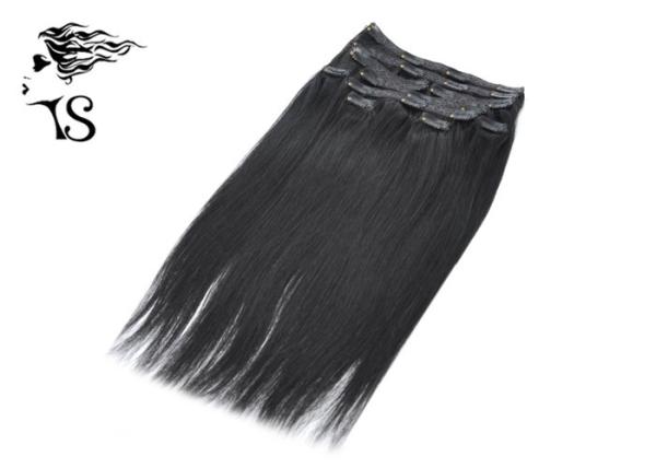 Straight Clip In Hair Extensions Human Hair , Jet Black Remy Human Hair Extensions