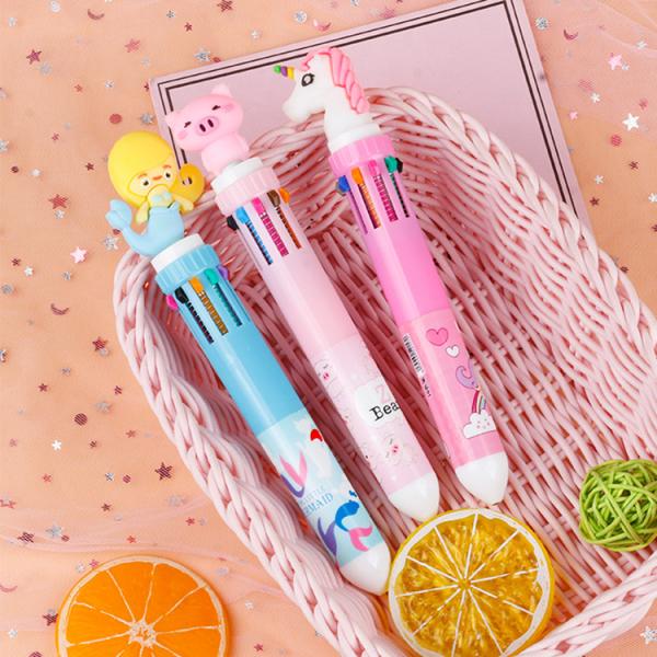 Escola de oficina Tinta roja 6 colores bolígrafo dibujo animado Diseño creativo de mano de cuenta de bolígrafo