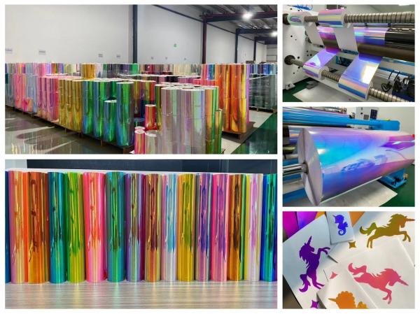 Película de vidro decorativa de cor laser auto-aderente removível PET Vinil Película de laser de cor holográfica arco-íris