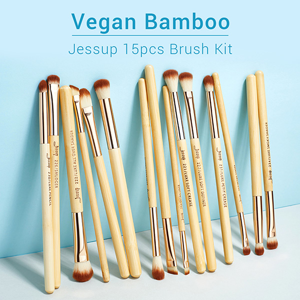 Jessup 15pcs Bamboo Makeup Brushes Set Cosmetic Brush Factory Makeup Brush Brands T137