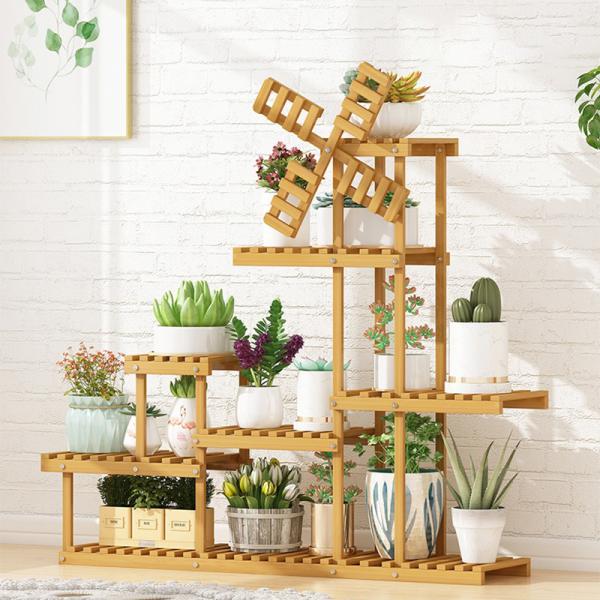 BAMBOO Decorative Flower Pots Stand 5-Layer Wood Display Rack for Green Plants Organizer Shelves Indoor and Outdoor