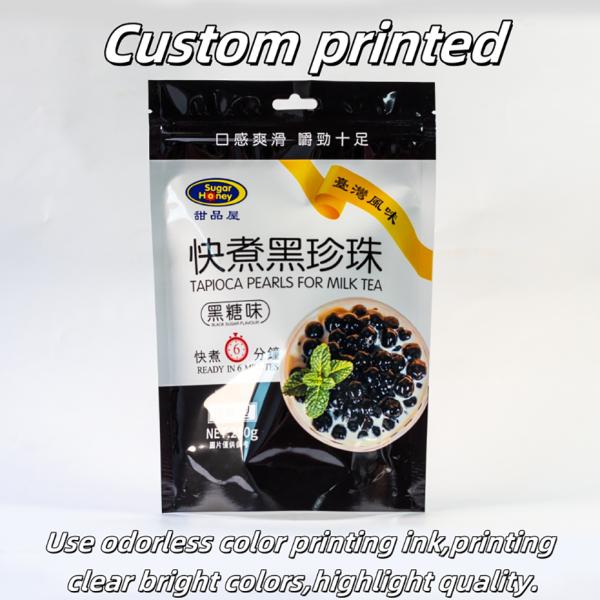 Embalaje de ingredientes de alimentos secos: bolsas de pie resistentes a la humedad con ventanas transparentes.