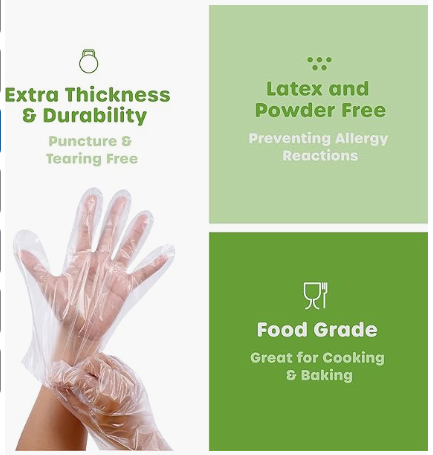 Haixin Health Comfy Package Disposable Poly Plastic Gloves for Cooking LDPE Gloves Latex & Powder Free- One Size Fits Most CE