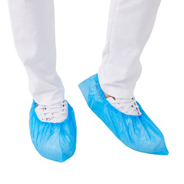 Hubei Haixin Disposable Blue CPE Indoor Shoe Covers Waterproof Nonslip Shoe Cap Blue Plastic Automatic Shoe Cover Wholesale