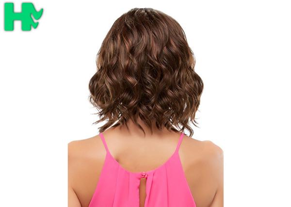 Natural Looking Short Synthetic Wigs , 14 Inches Brown Wavy Side Part Heat Resistant Fiber Wig