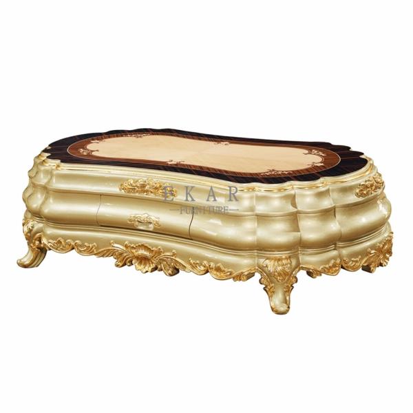 French Luxury Center table Gold Storage Carved Wooden Coffee Table