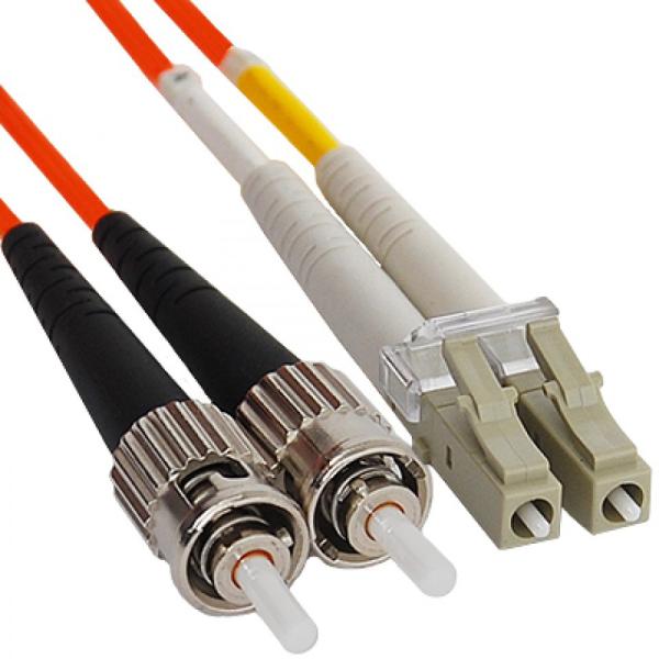 Orange color LC/UPC to ST/UPC hybrid fiber optic patch cord multimode 50/125 duplex